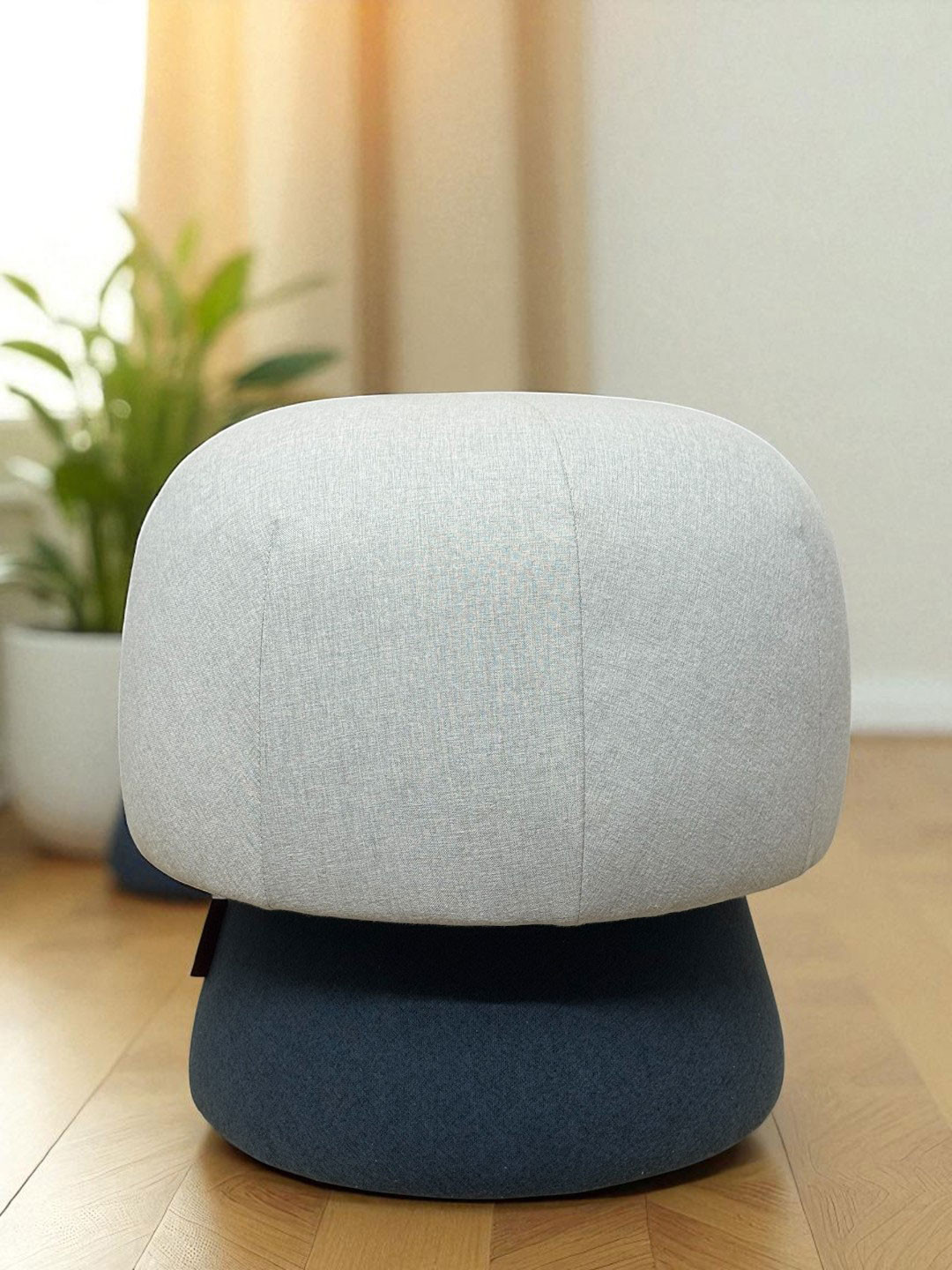 KURCHEE Blue & Grey Solid Mello Round Pouffes Ottomans