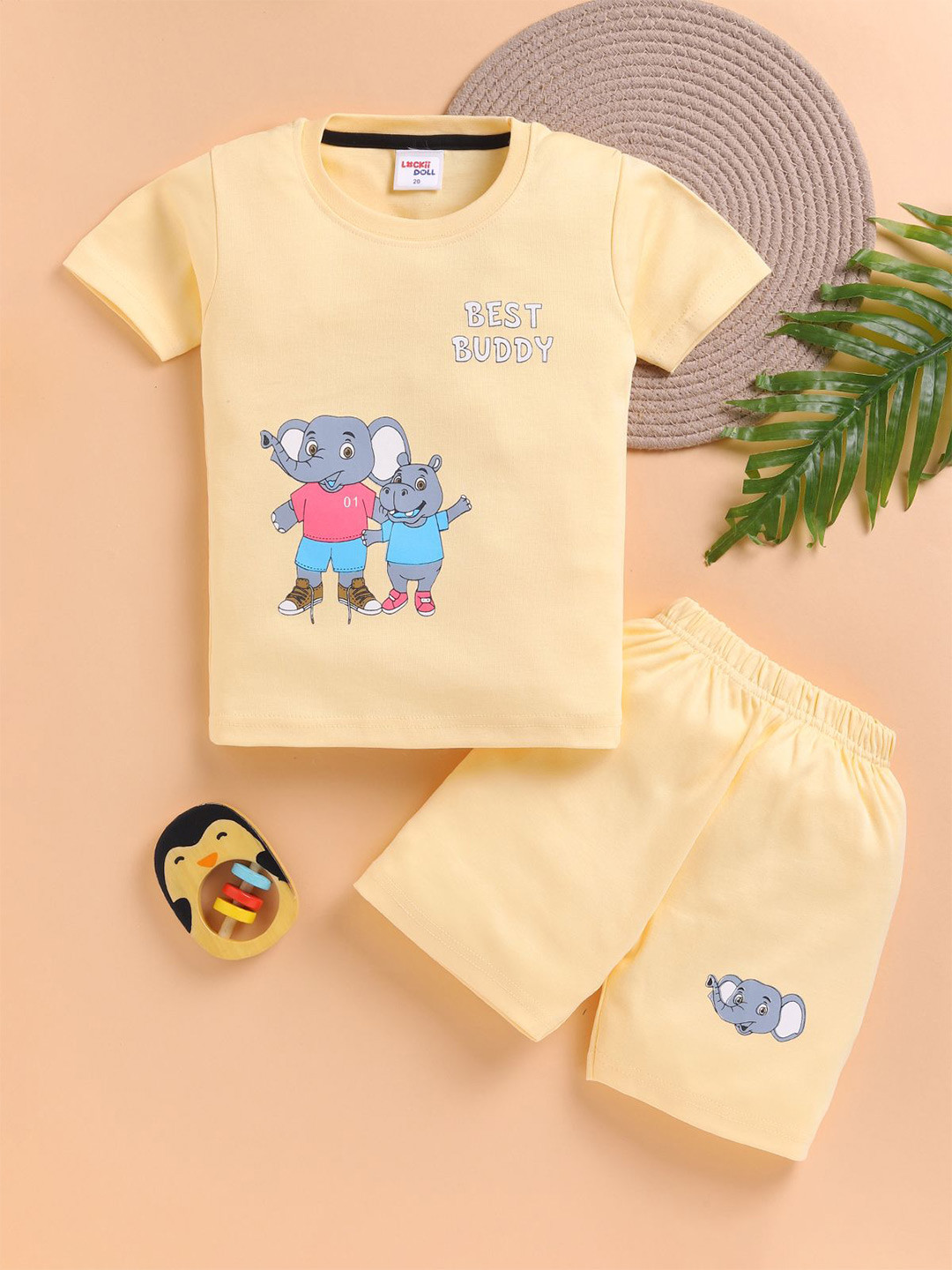 LACKii DOLL Kids Printed Pure Cotton T-Shirt With Shorts