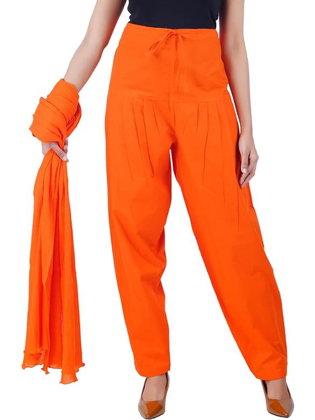 Happy Bunny Women Orange Straight Fit Cotton Salwar With Dupatta