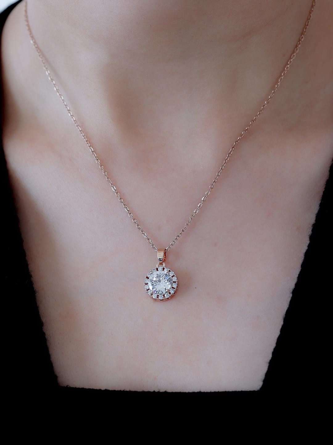 LOLO LePA Women Rose Gold-Plated Stainless Steel Artificial Stones Necklace and Chains