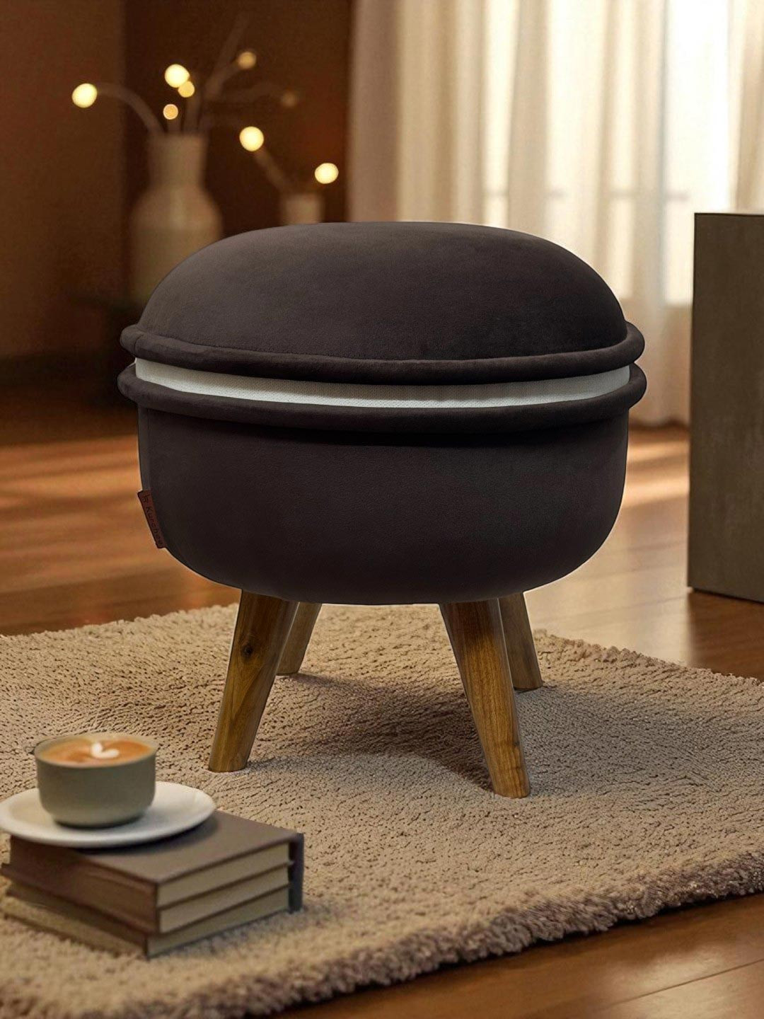 KURCHEE Brown Wooden Macro Round Ottomans
