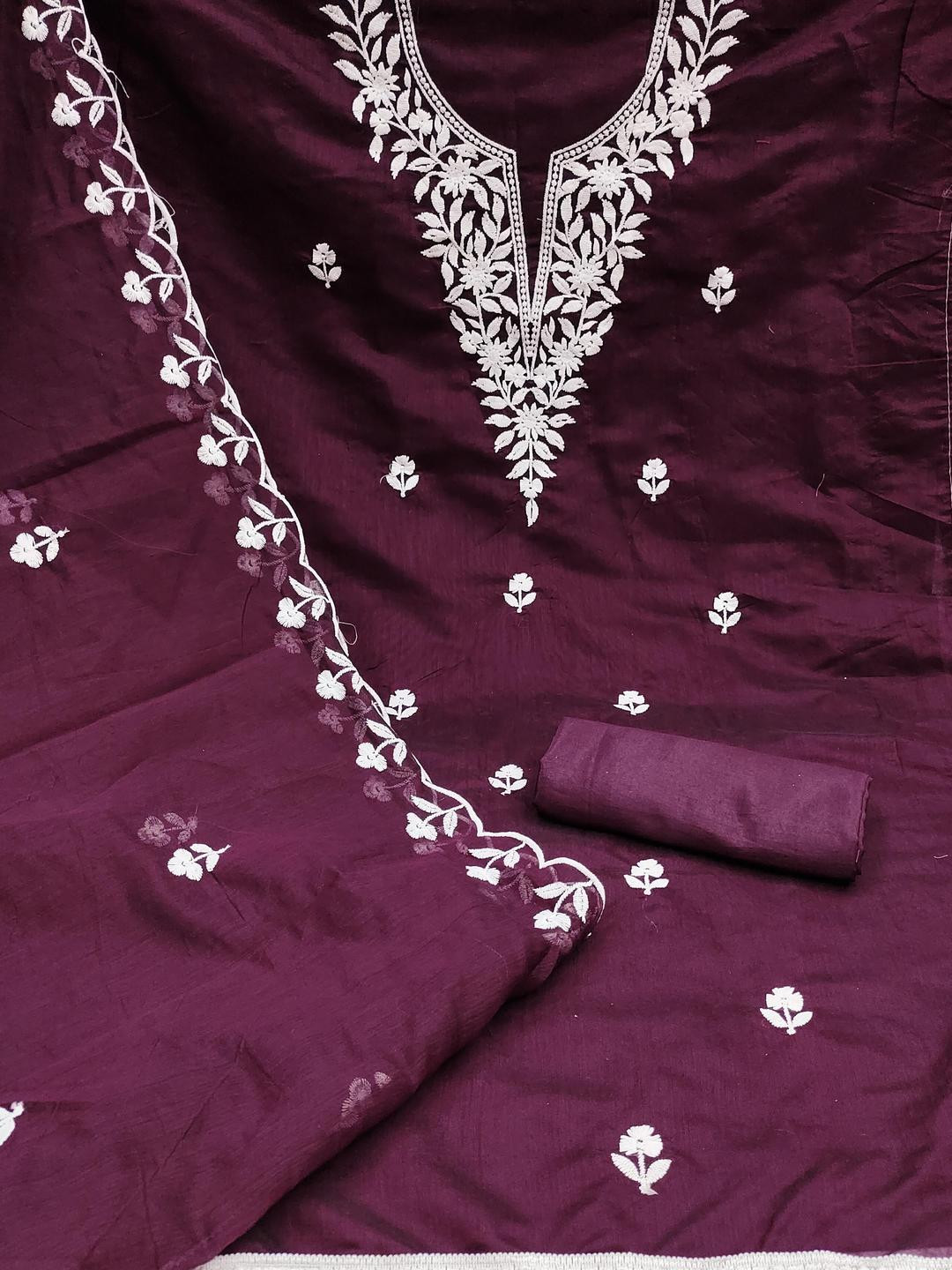 Kalini Women Purple Chanderi Cotton Weaving Unstitched Dress Material with Dupatta