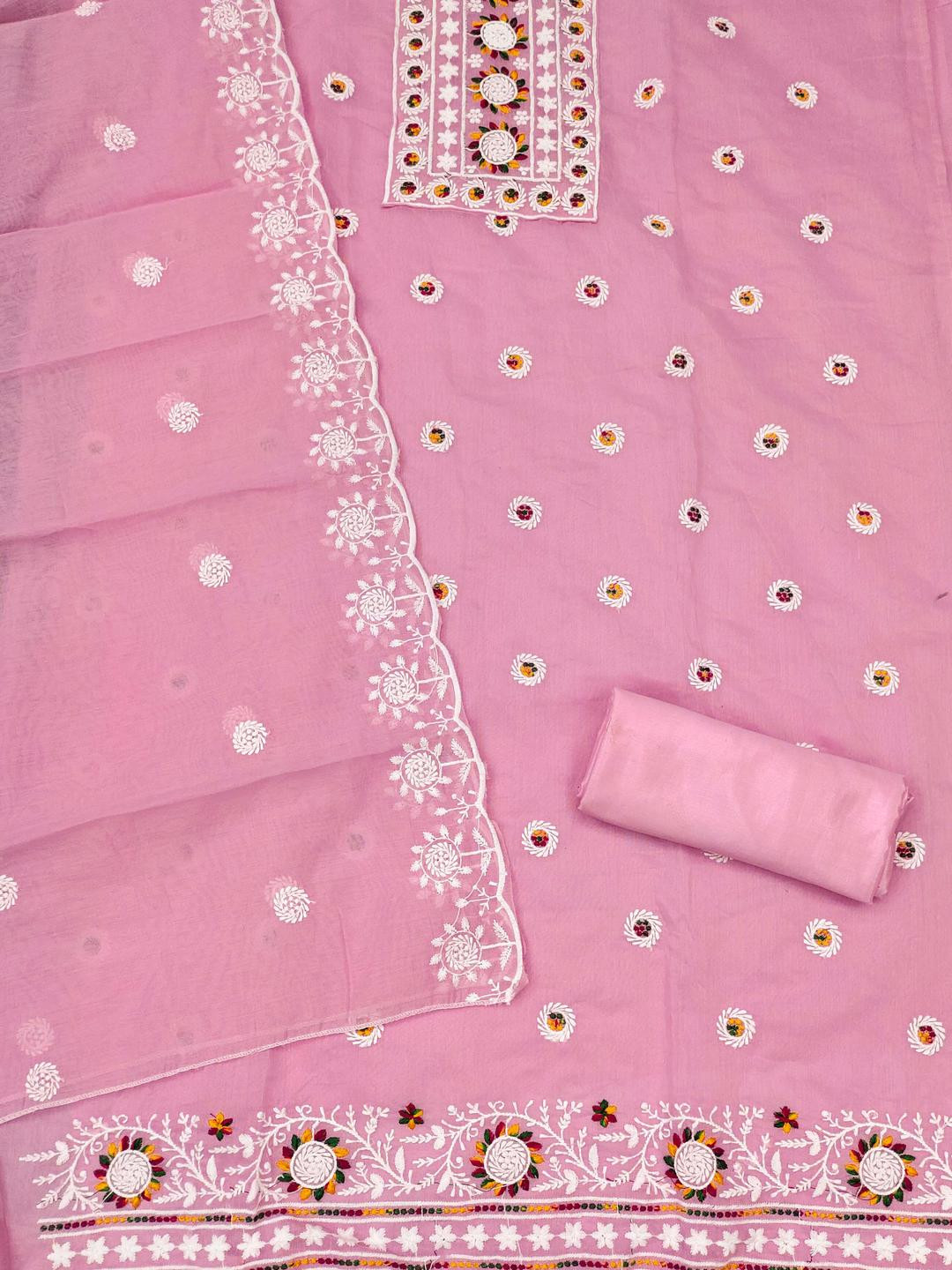 Pink Chanderi Cotton Embroidery Dress Material for Women with Dupatta  Kalini