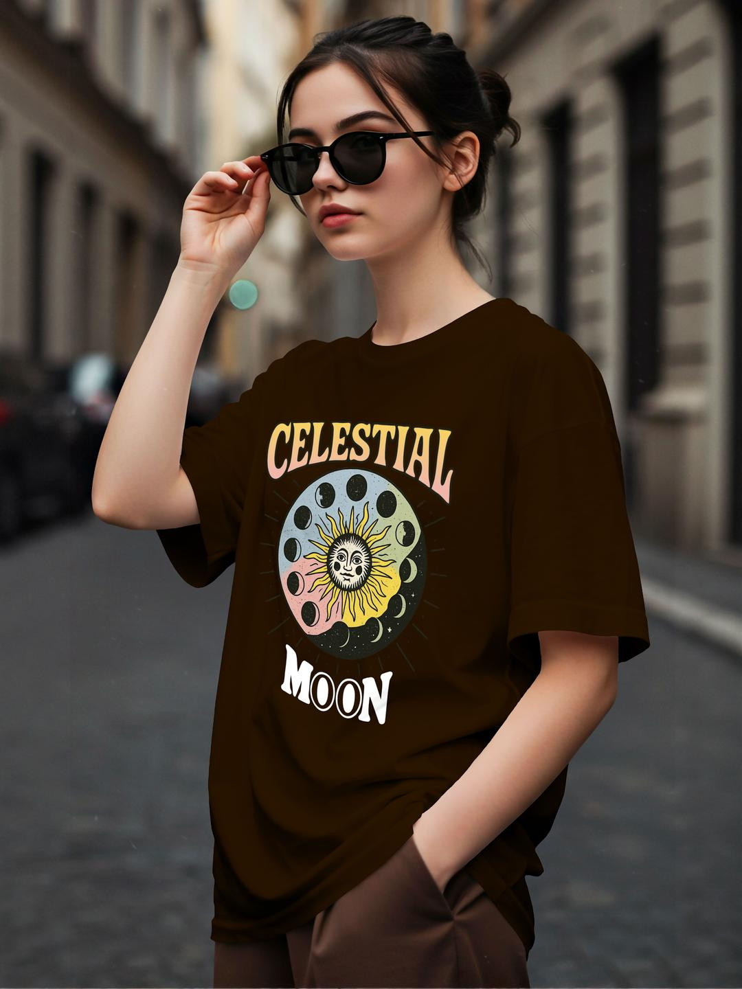 Dagcros Girls Celestial Moon Graphic Printed T-shirt