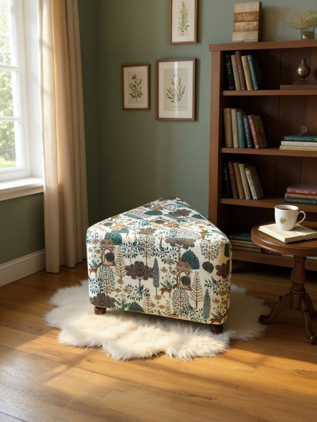 KURCHEE Beige Printed Boho Trianguler Pouffes Ottomans Stool