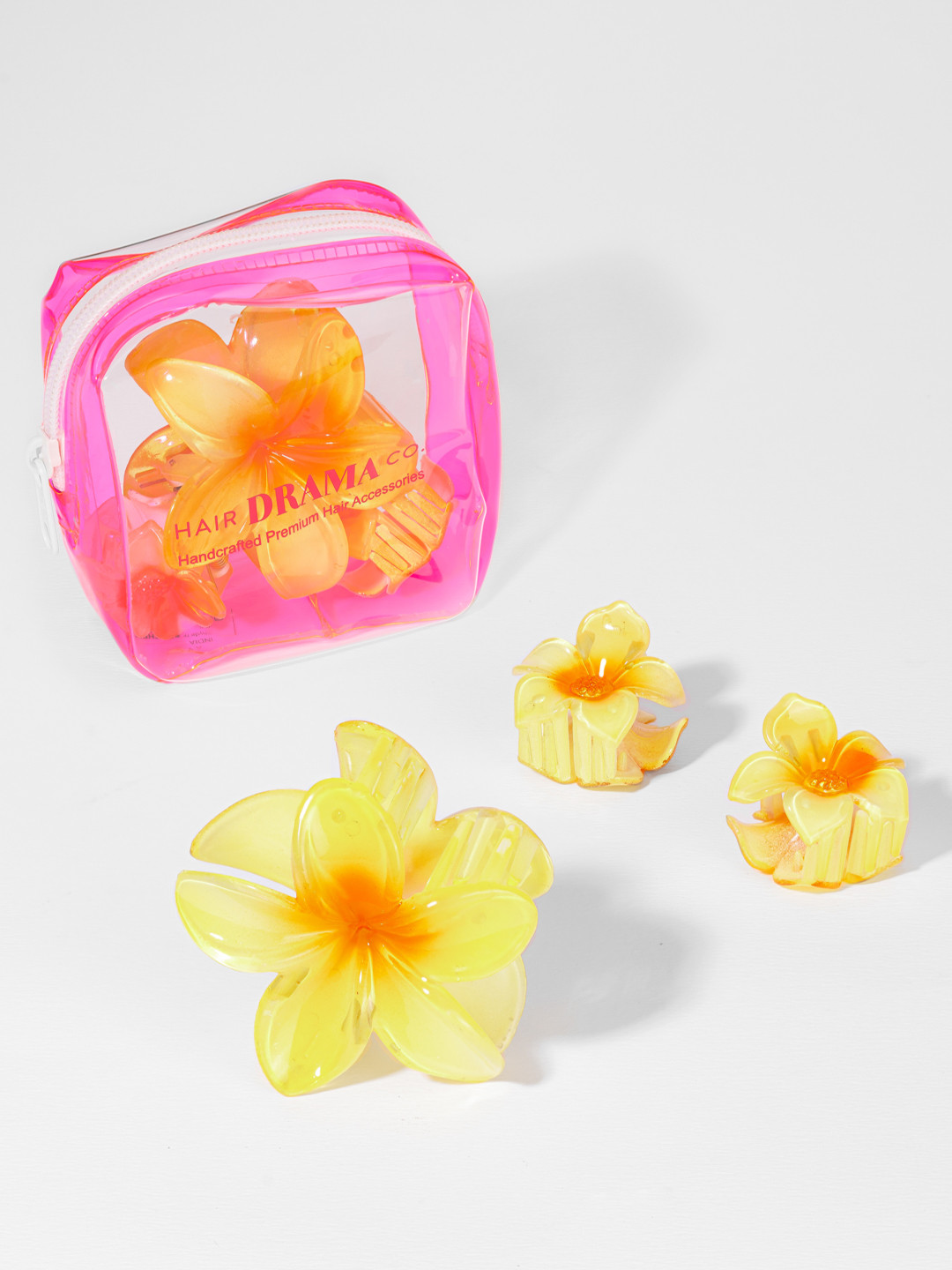 Hair Drama Co. Women Set of 3 Yellow Tropical Flower Hair Hawaiian Claw Clips