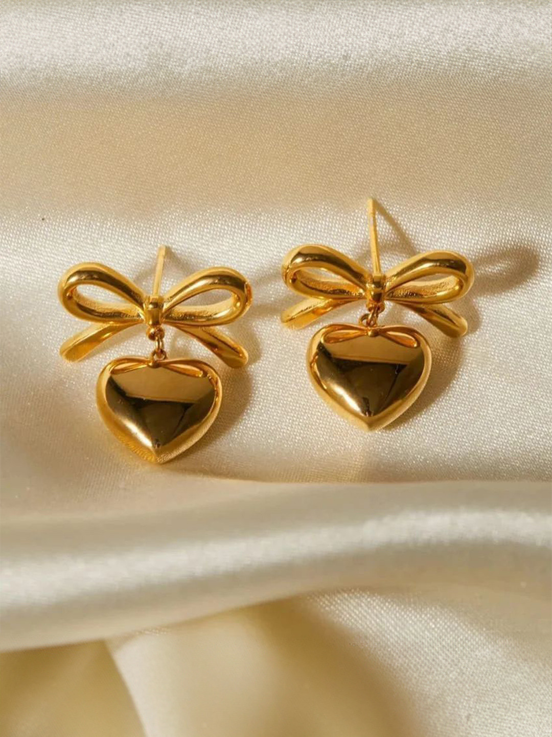JHUMKA TREND Stainless Steel Gold-Plated Heart Shaped Drop Earrings