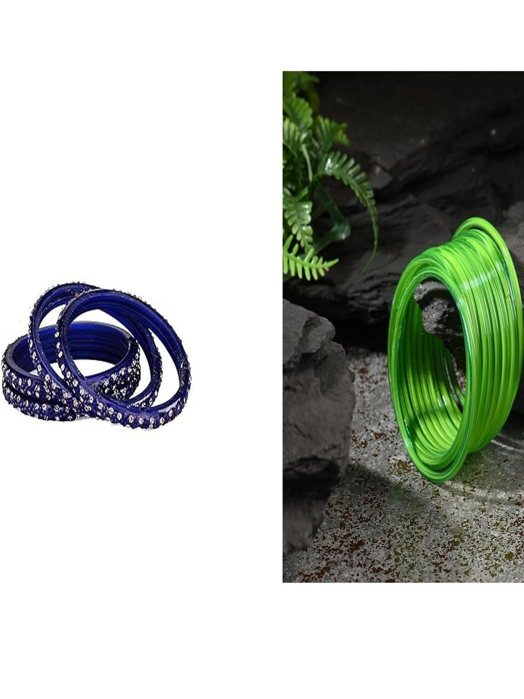 SOMIL Women Blue & Green Pack Of 16 Handmade Traditional Glass Bangle Set
