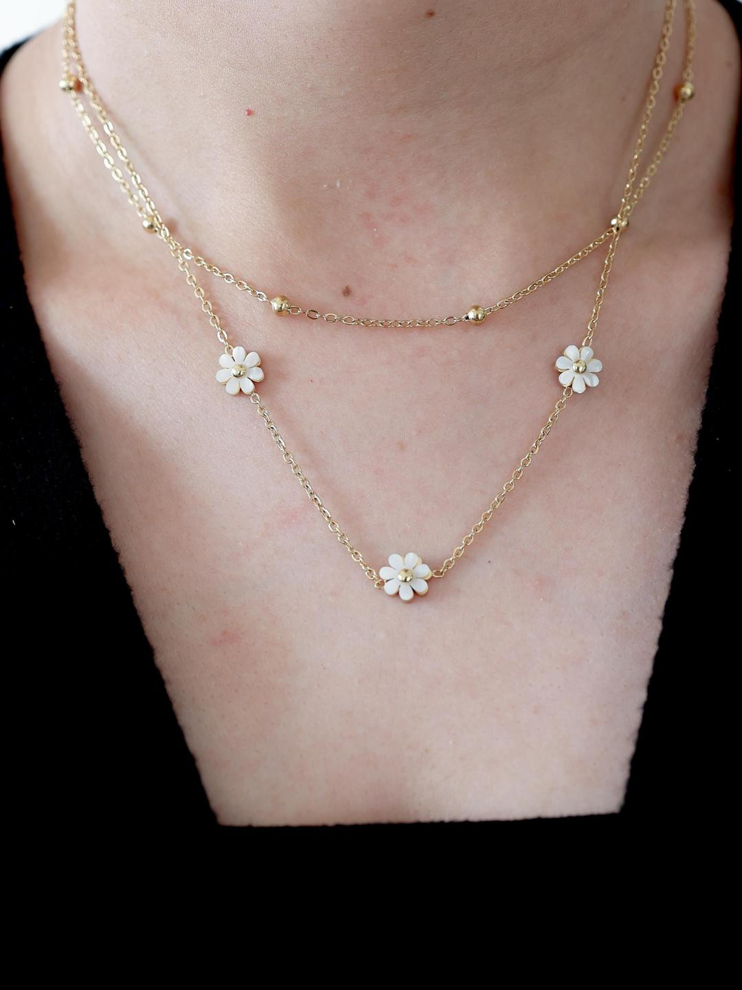 LOLO LePA Women White & Gold-Plated Stainless Steel Floral Layered Chain