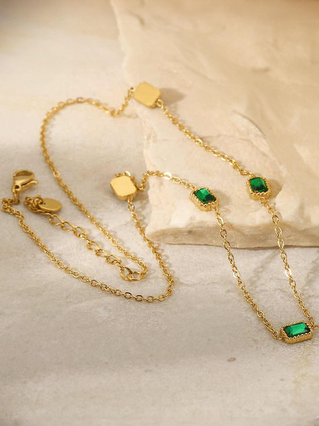 LOLO LePA Women Emerald Stainless Steel Gold-Plated Chain