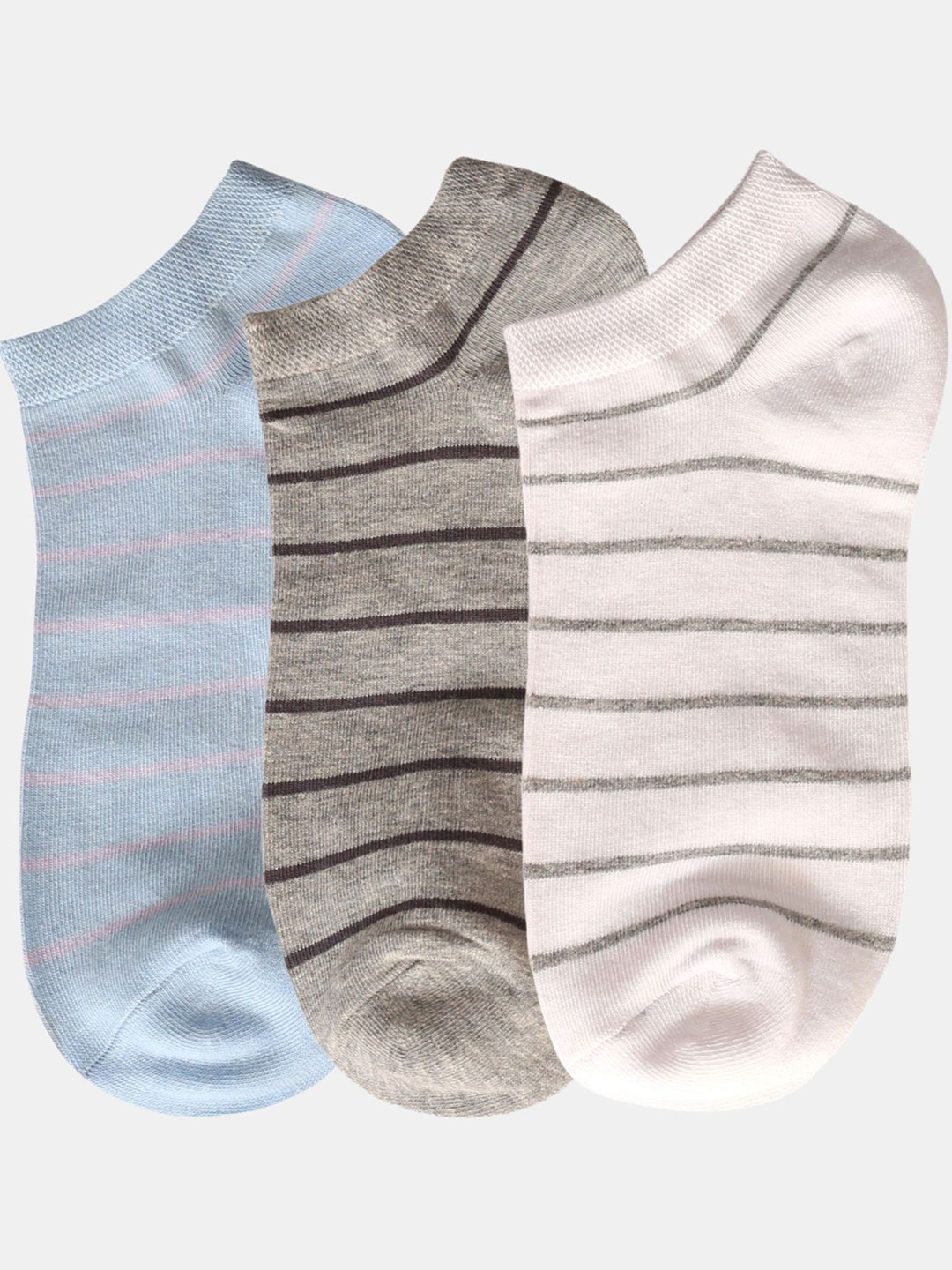 N2S NEXT2SKIN Women Pack Of 3 Sneaker Length Striped Print Cotton Socks