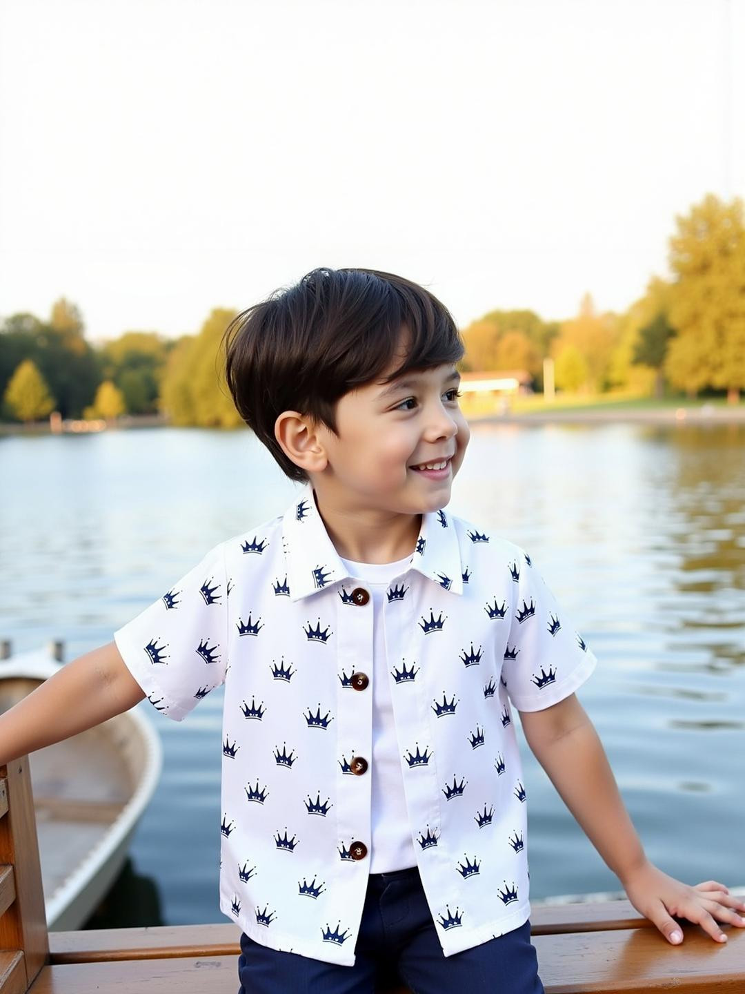 KIDGARB Boys White & Blue Printed Casual Shirt