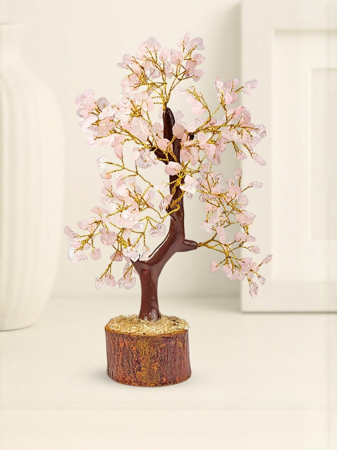 Calminds Rose Quartz Crystal Wooden Tree Showpiece