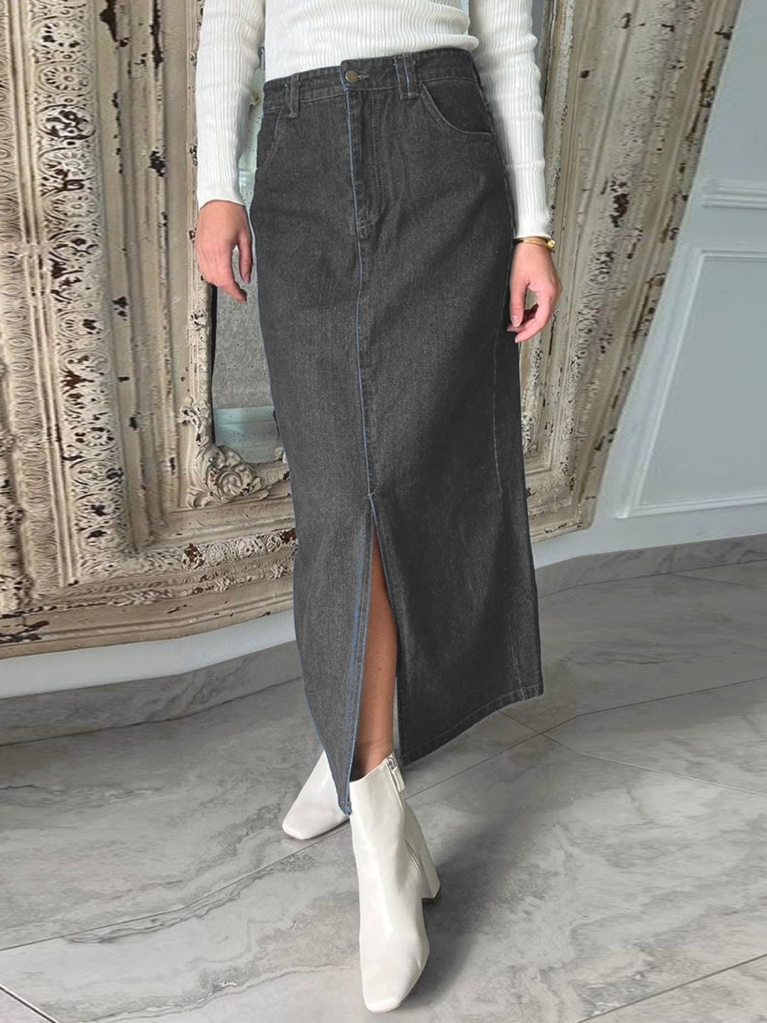 Tripursundari Fashion Straight Full Length Denim Maxi Skirts