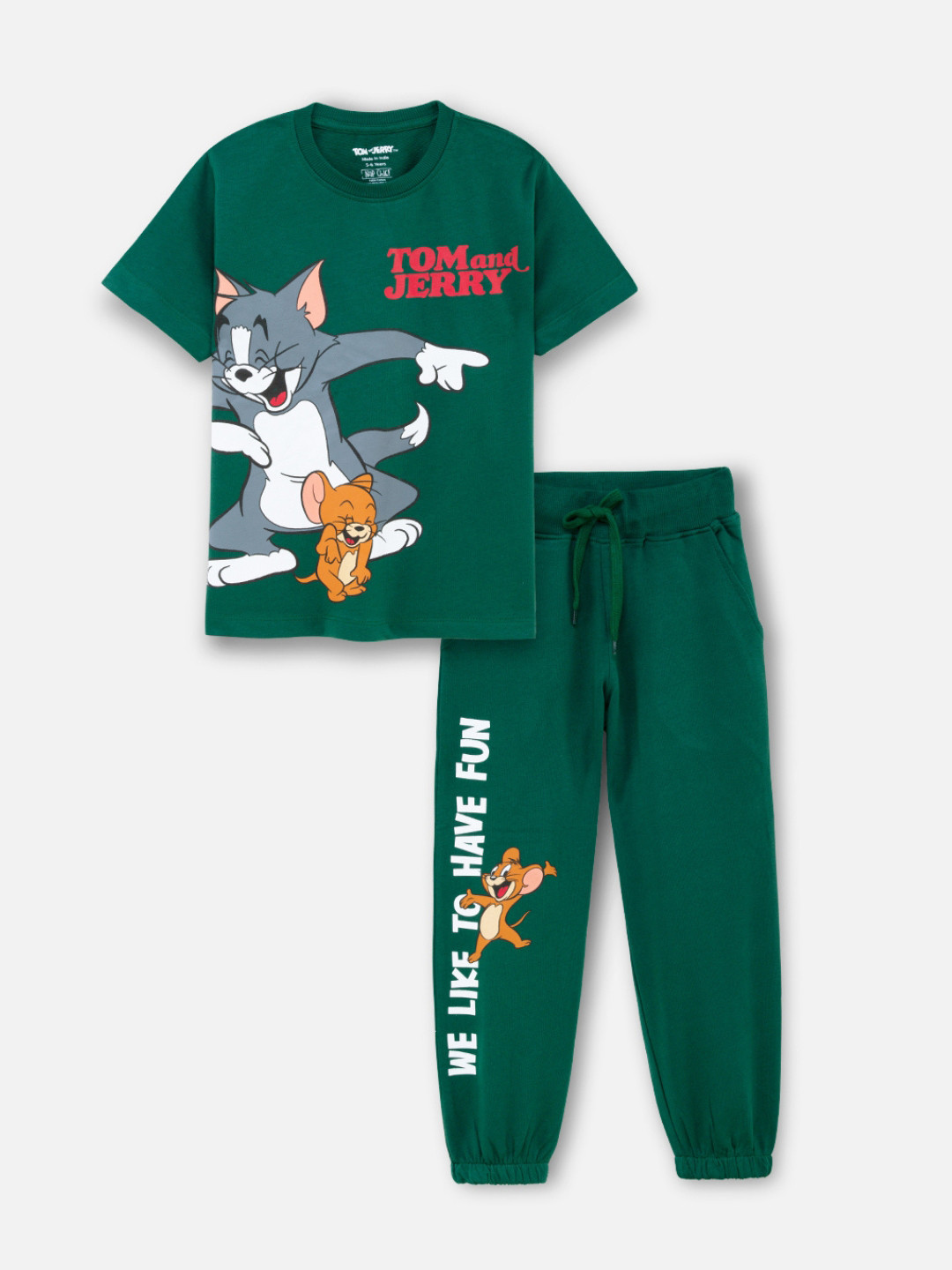 Nap Chief Kids Unisex Tom and Jerry Fun Printed Pure Cotton T-Shirt With Jogger