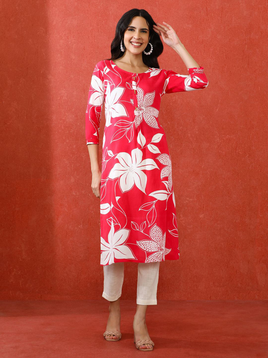 Jaipur Kurti Floral Embroidered Printed Kurta