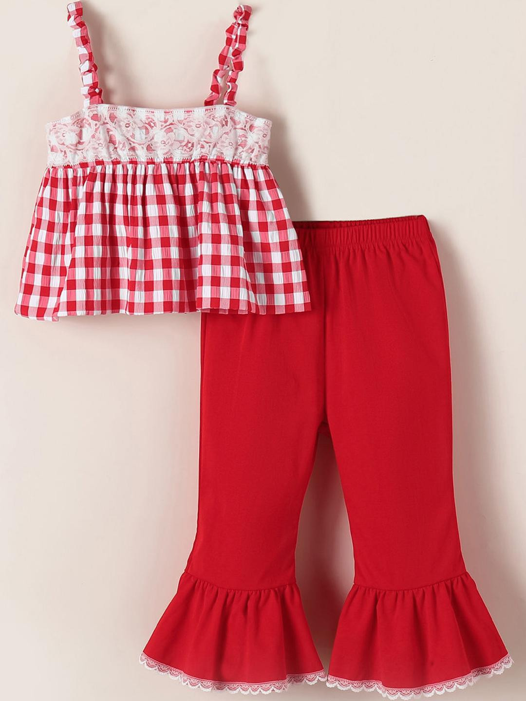 2-Pc Gingham Blouse & Pants