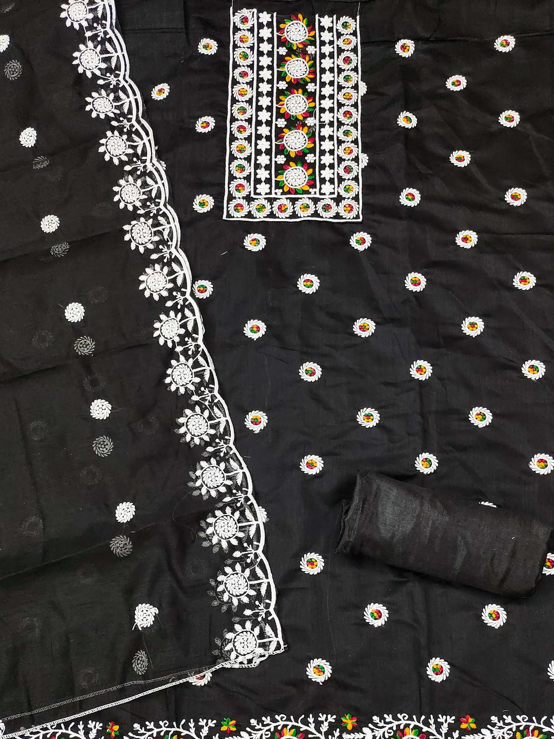 Black Chanderi Cotton Embroidered Dress Material with Dupatta  Kalini
