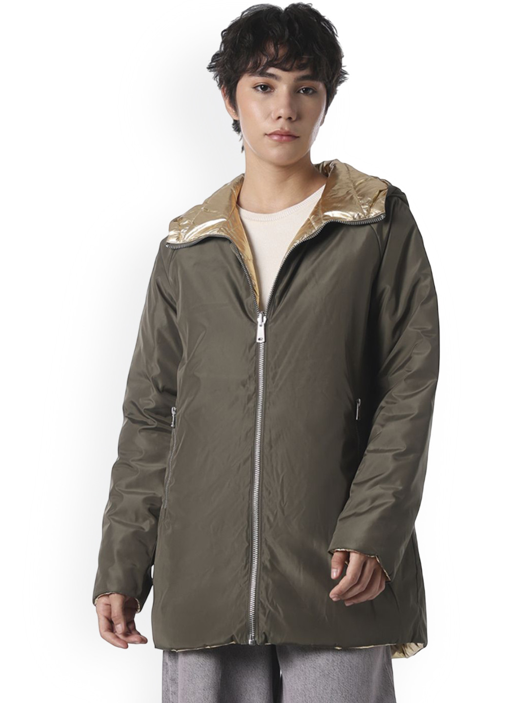 ONLY Women Hooded Solid Reversible Puffer Jacket