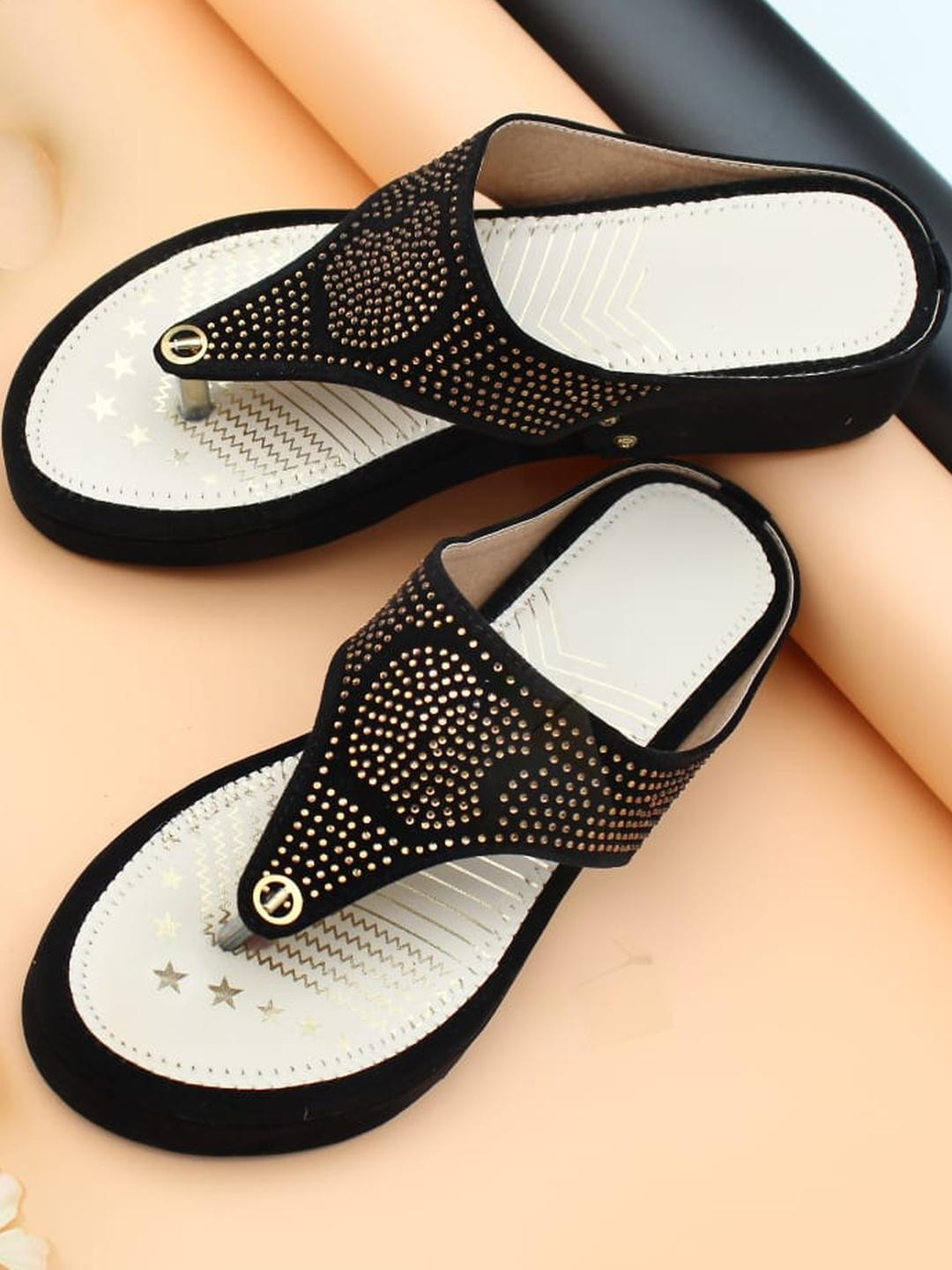 TODRIA Women Black Comfort Sandal Heel
