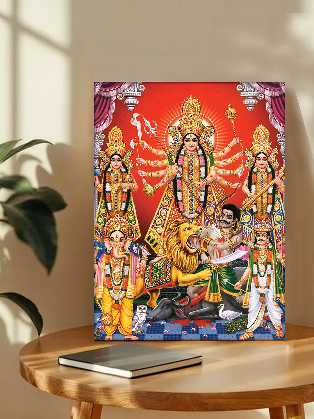 Art Street Red & Yellow Devi Maa Durga Darbar Printed Canvas Wall Art