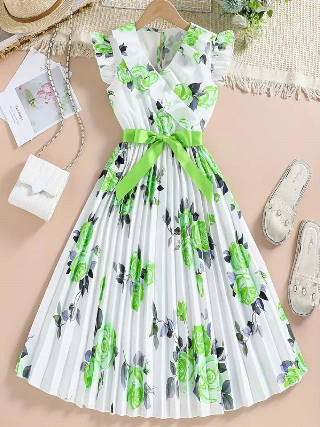 Miss & Chief Girls Floral Print Flutter Sleeve Fit & Flare Dress