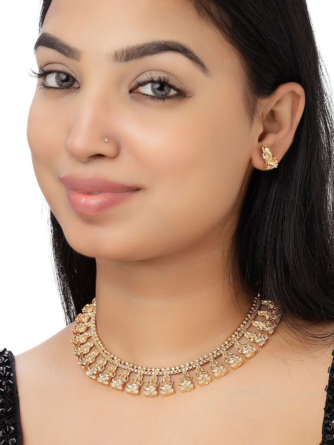 VELVET IMPERIAL Gold-Plated Cubic Zirconia Studded Necklace & Earrings