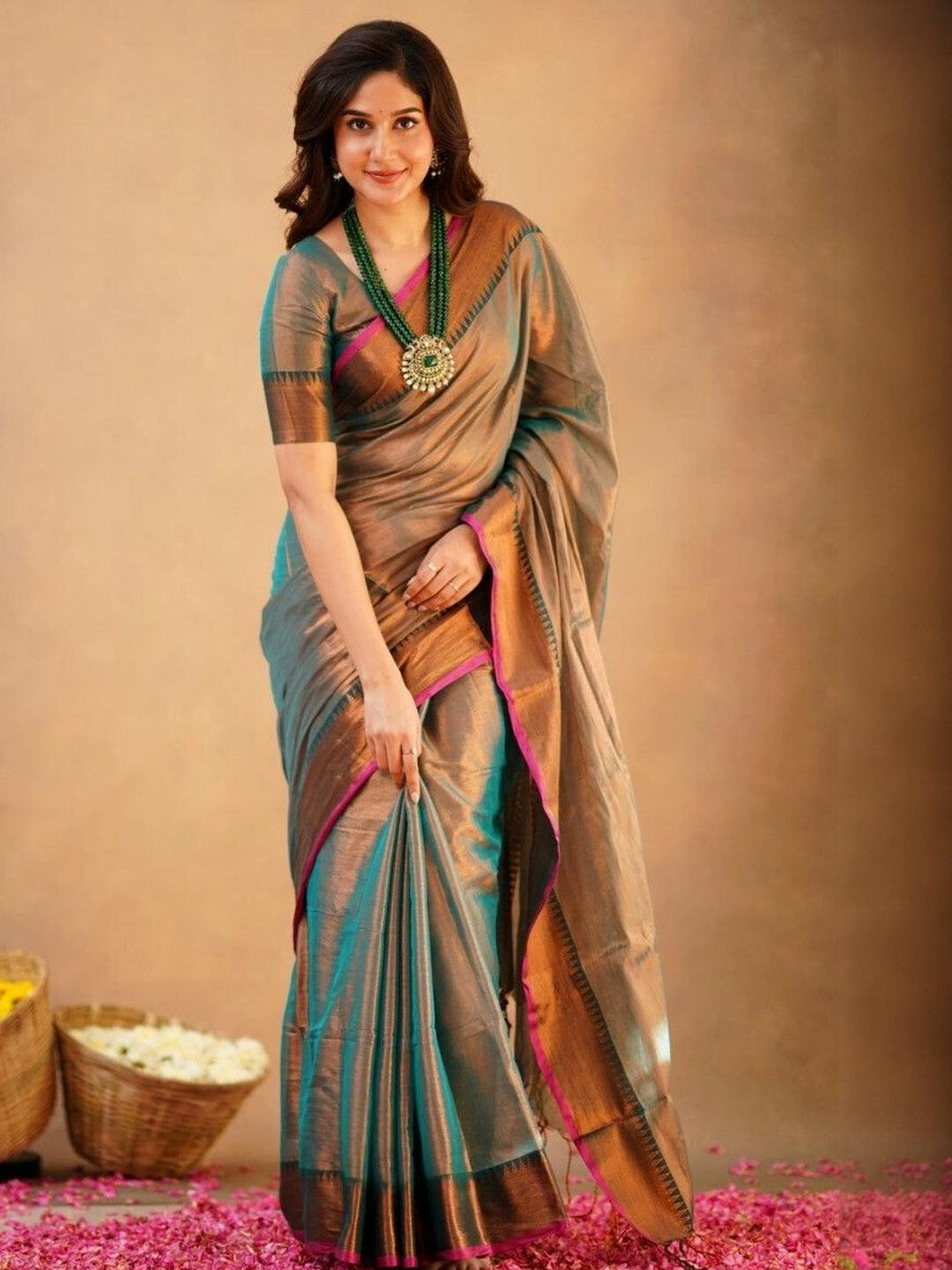 SUSHRITA BOUTIQUE Woven Design Zari Tissue Saree