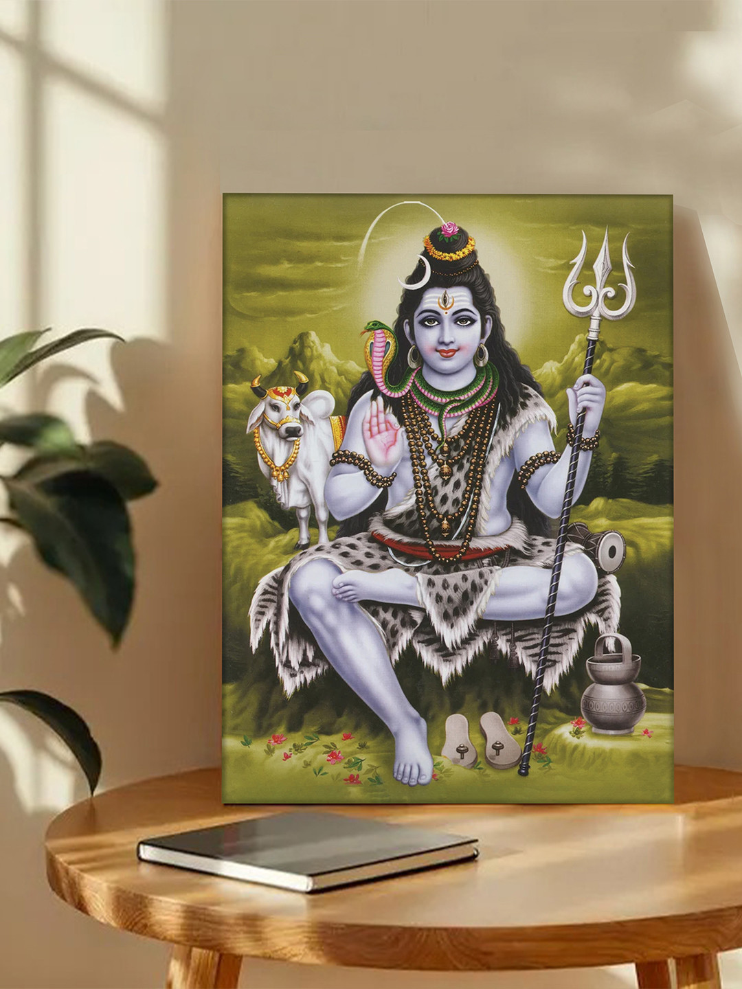 Art Street Green & Off White Lord Shiva and Nandi Printed Canvas Wall Art