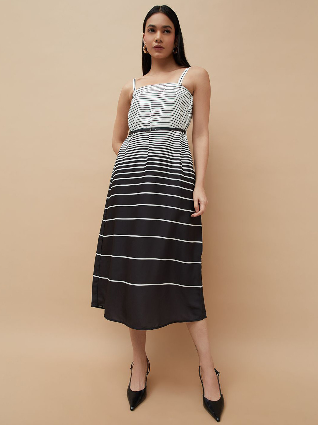 CODE by Lifestyle Women Striped Square Neck A-Line Midi Dress