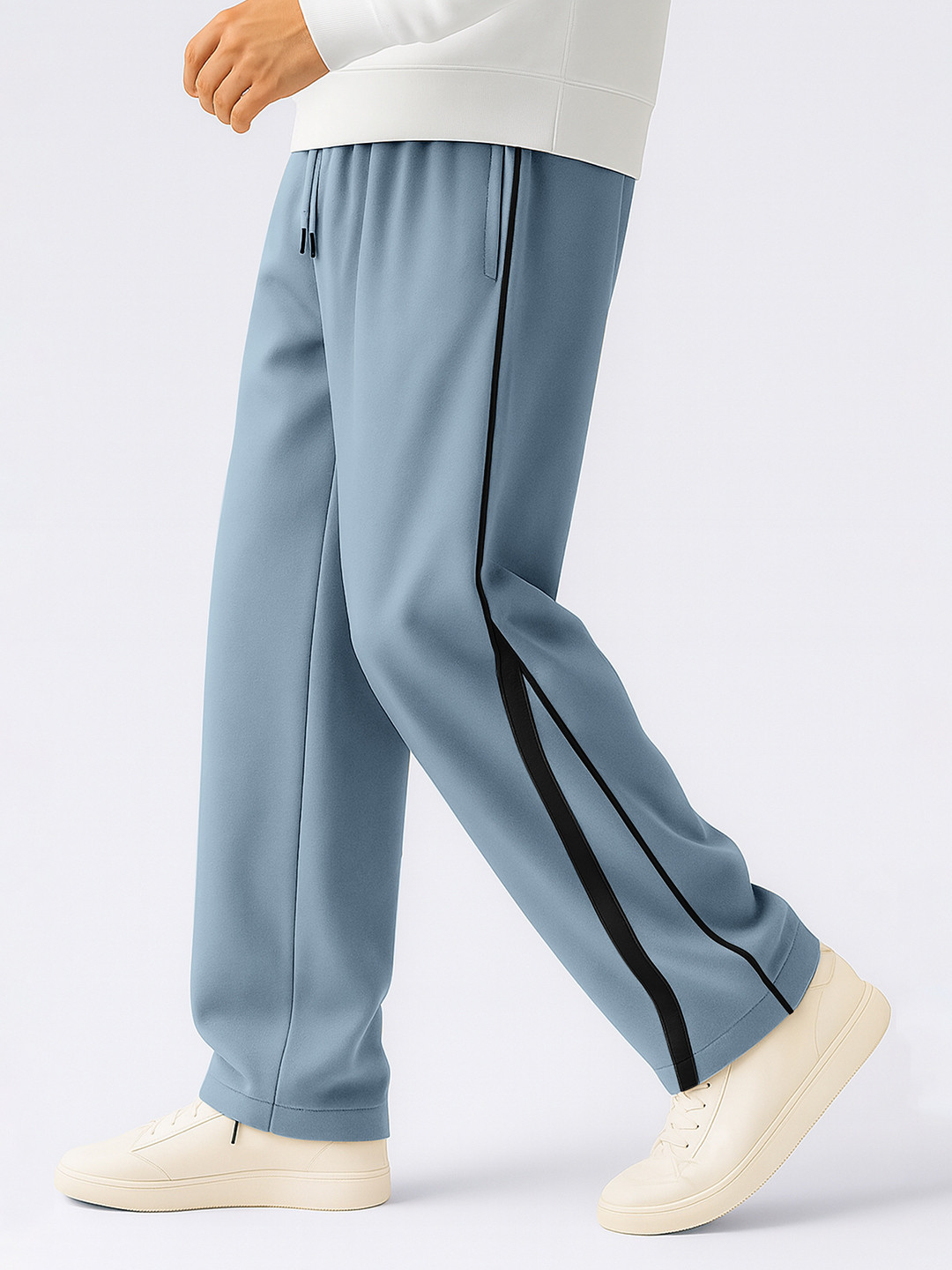 Maniac Men Side Striped Piping Baggy-Fit Cotton Track Pants