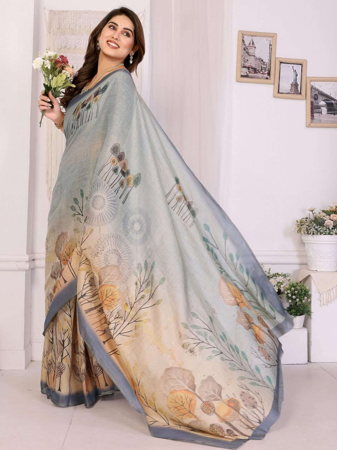 vj fashion Floral Zari Silk Blend Lehenga Saree