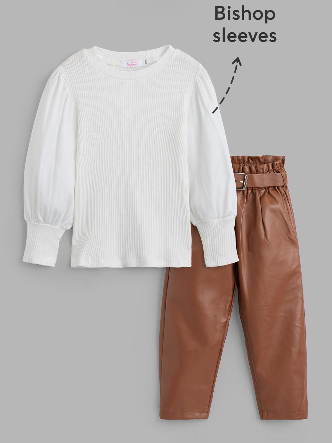 Hopscotch Girls Balloon Sleeve Leather Look Pant Set