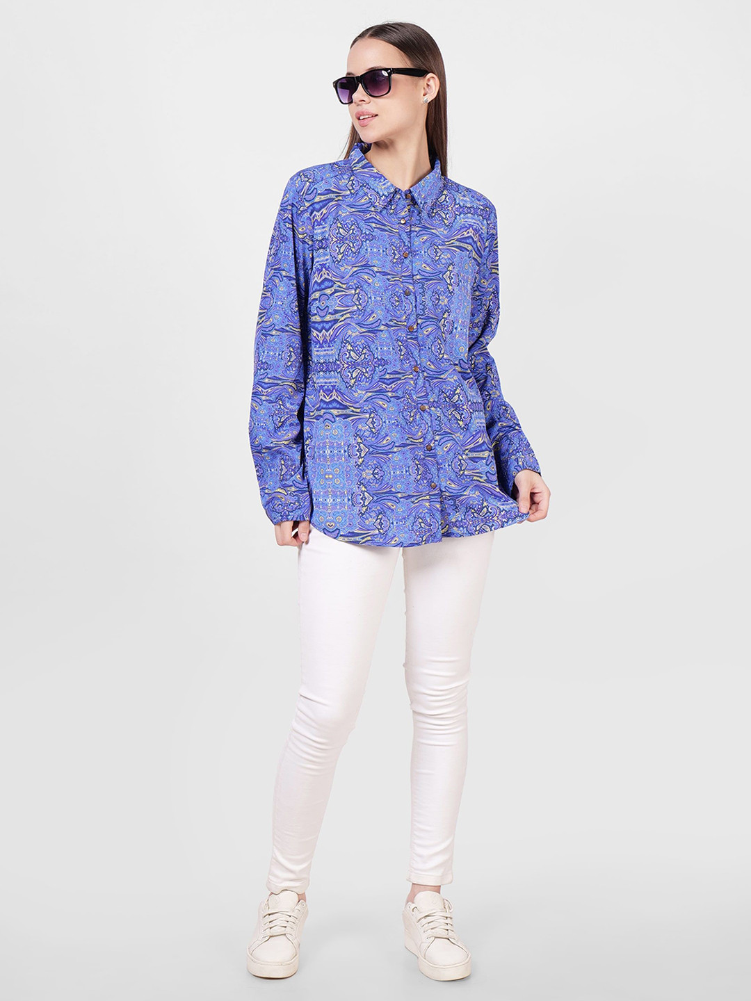 DRIRO Women Classic Fit Abstract Printed Spread Collar Cotton Casual Shirt