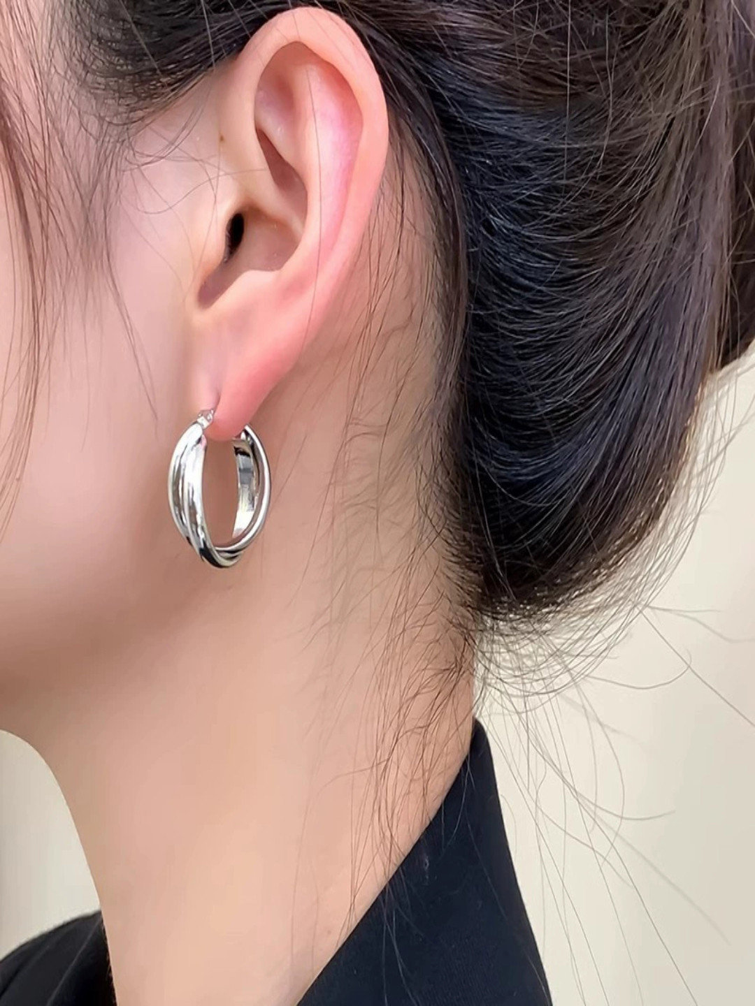 AQUASTREET 18K Silver Plated Waterproof Anti-Tarnish Double Thick Hoop Earrings