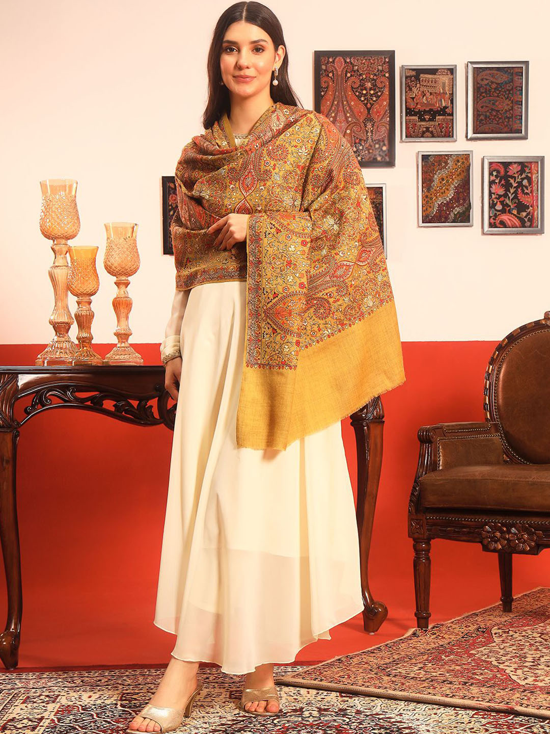 Pashmoda Paisley Embroidered Mahnoor Pure Wool Shawl