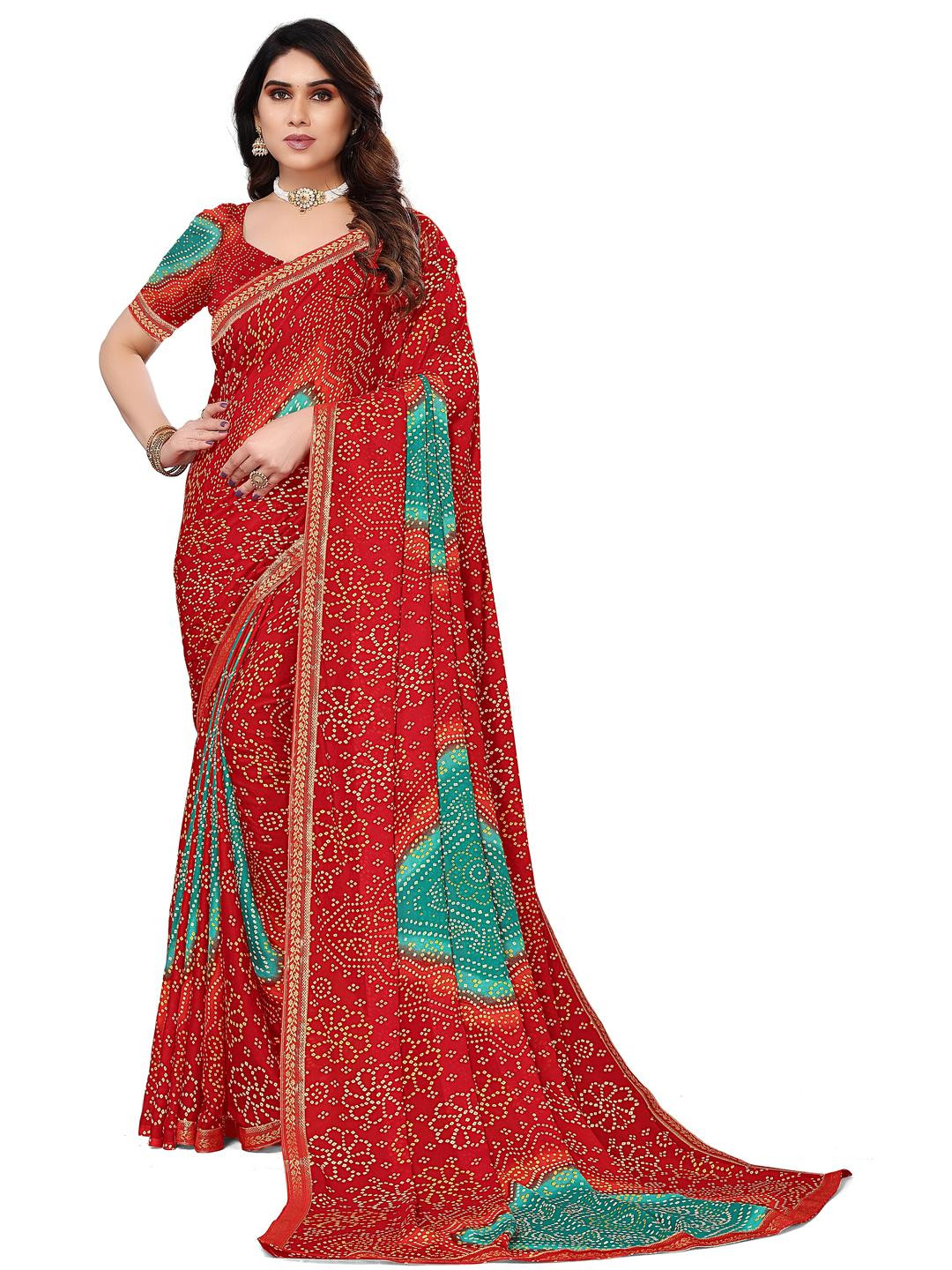 Printed Bandhani Georgette Saree (Multicolor)