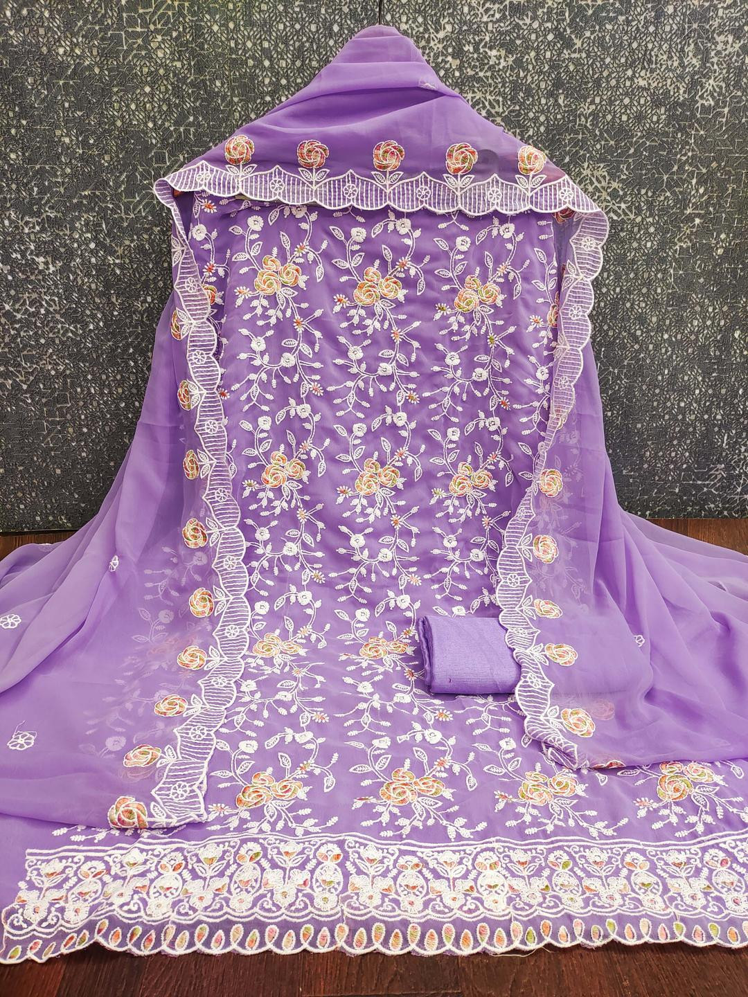 Lavender Georgette Embroidered Dress Material with Dupatta for Women  Kalini