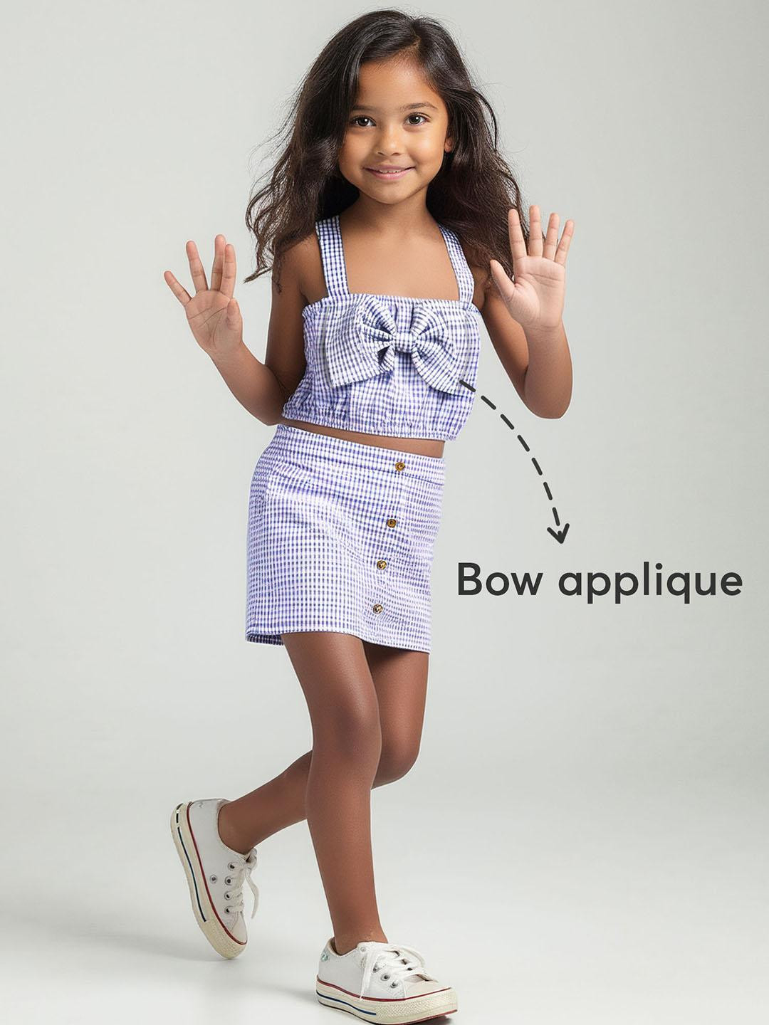 2-Pc Checkered Blouse & Skirt