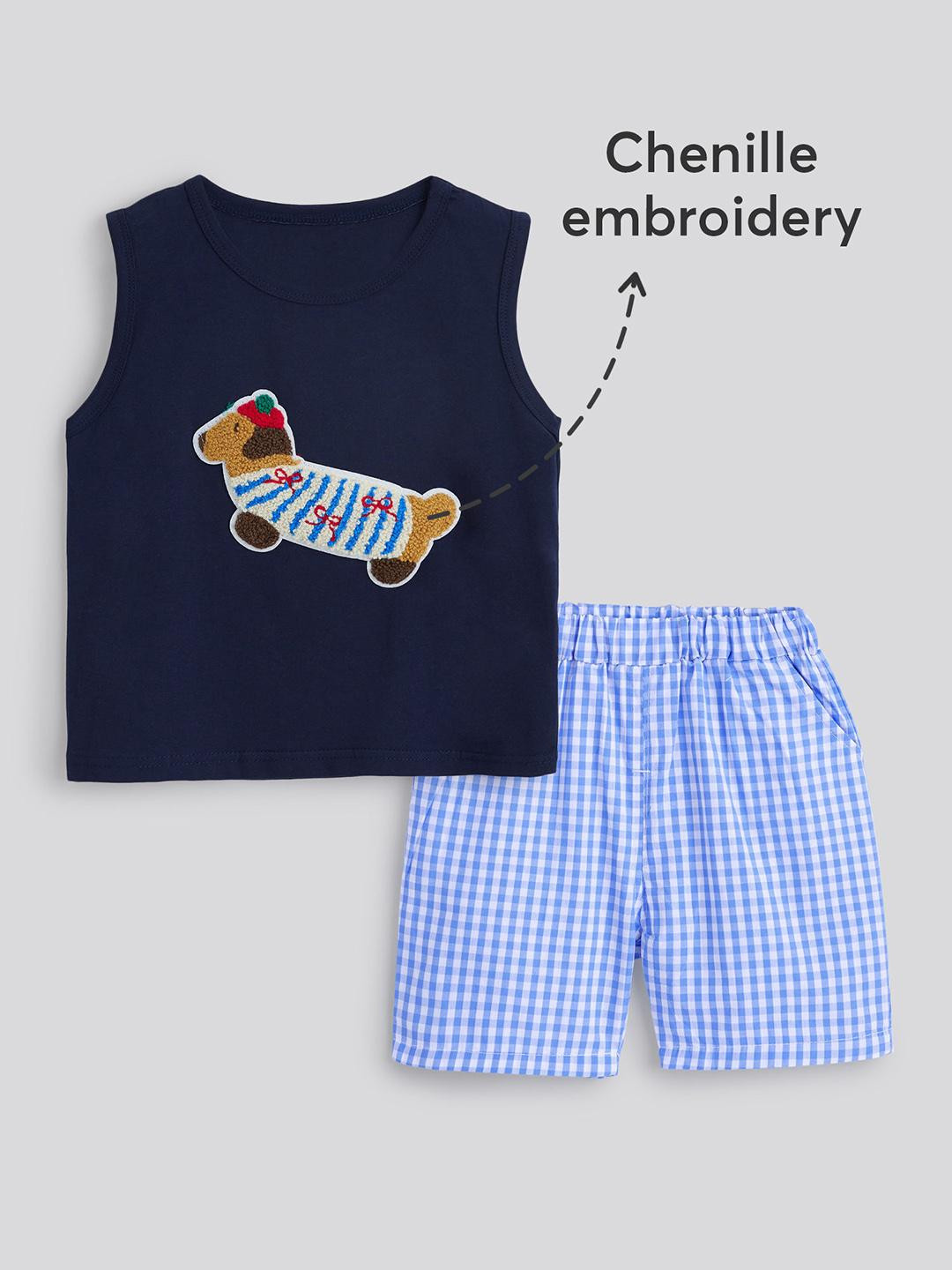 Hopscotch Boys Embroidered T-shirt with Checkered Shorts