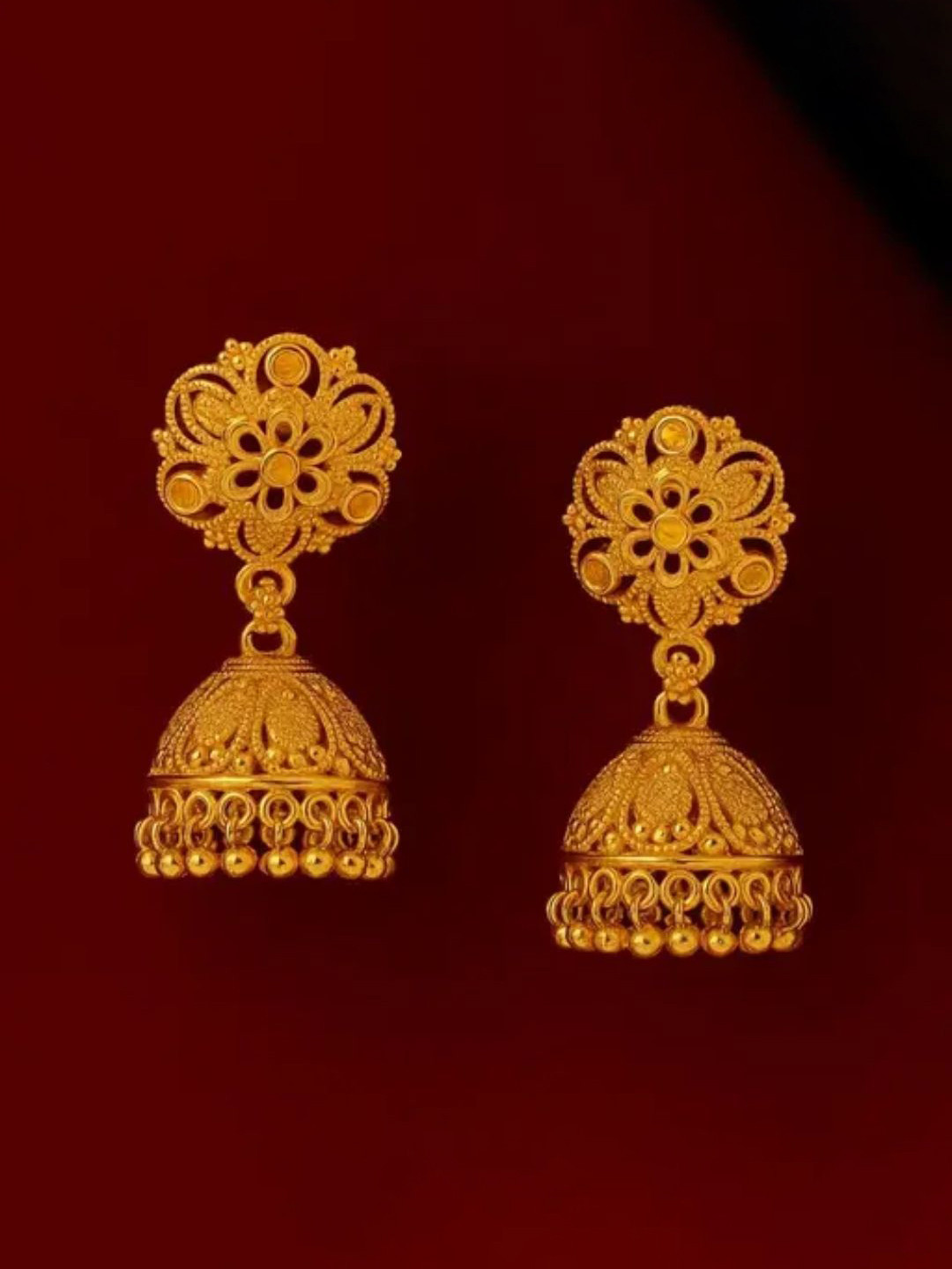 MA FASHION Gold-Plated Ghungroo Beaded Dome Shaped Jhumkas