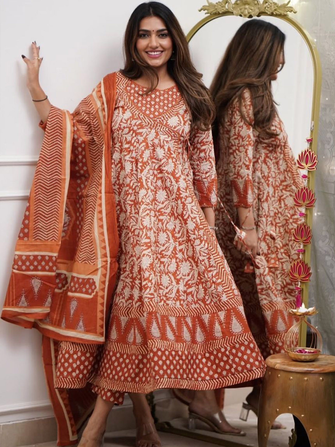 MILAAV Printed Cotton Kurta Trousers With Dupatta Cotton Kurta Set
