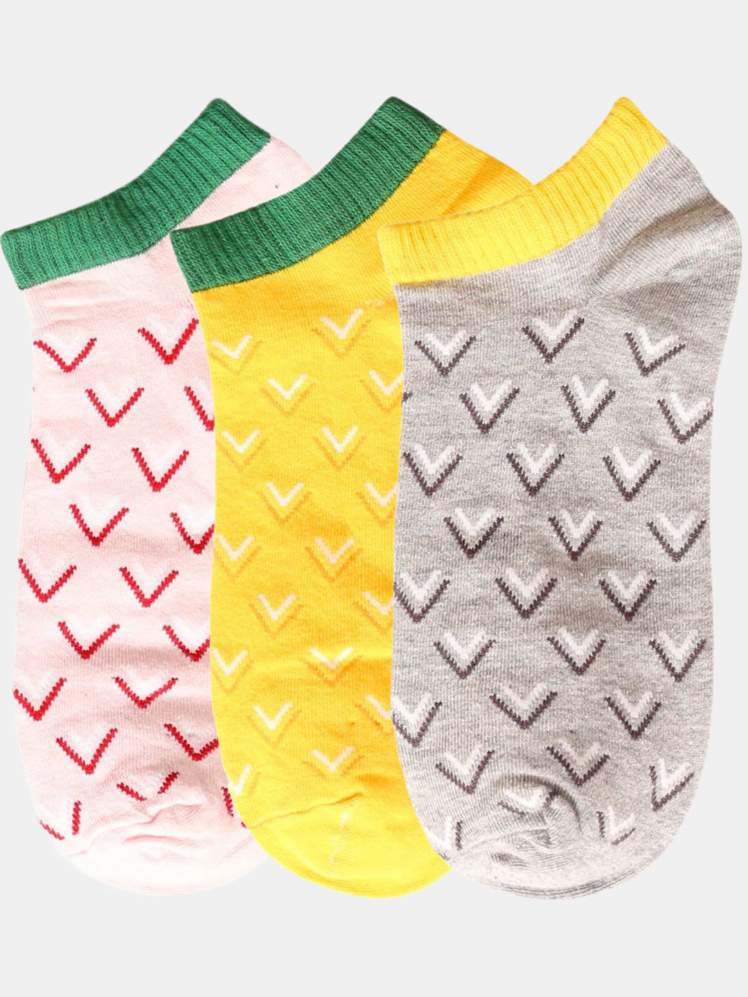 N2S NEXT2SKIN Women Pack Of 3 Line & Shape Pattern Cotton Ankle-Length Socks