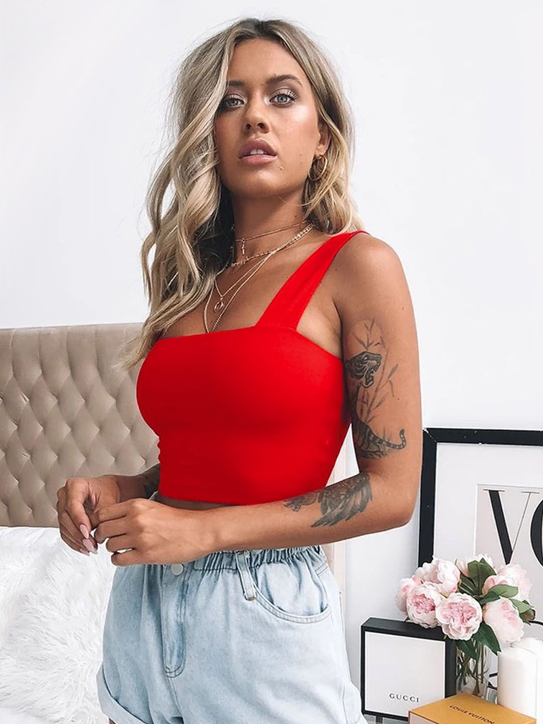 StyleCast Red Square Neck Crop Bralette Top