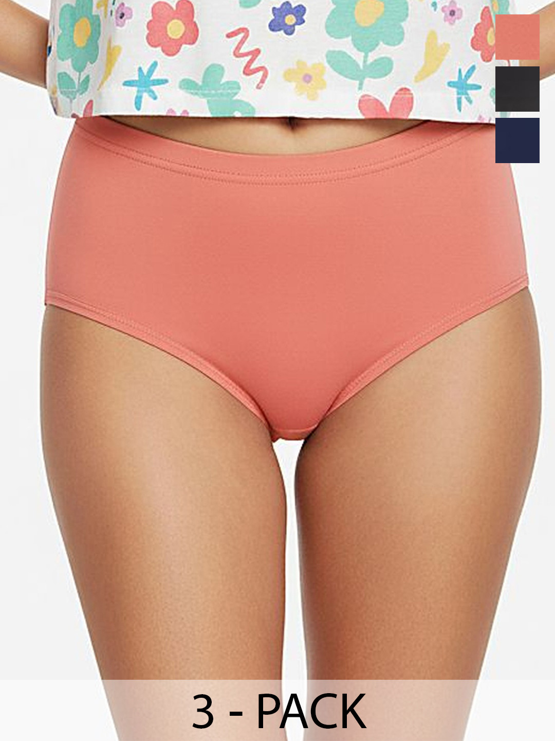 FiveFlag Pack Of 3 Combed Cotton Mid-Rise Hipster Briefs