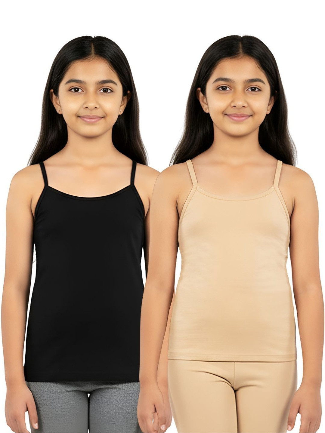 mackly Girls Pack Of 2 Non-Padded Shoulder Strap Camisoles
