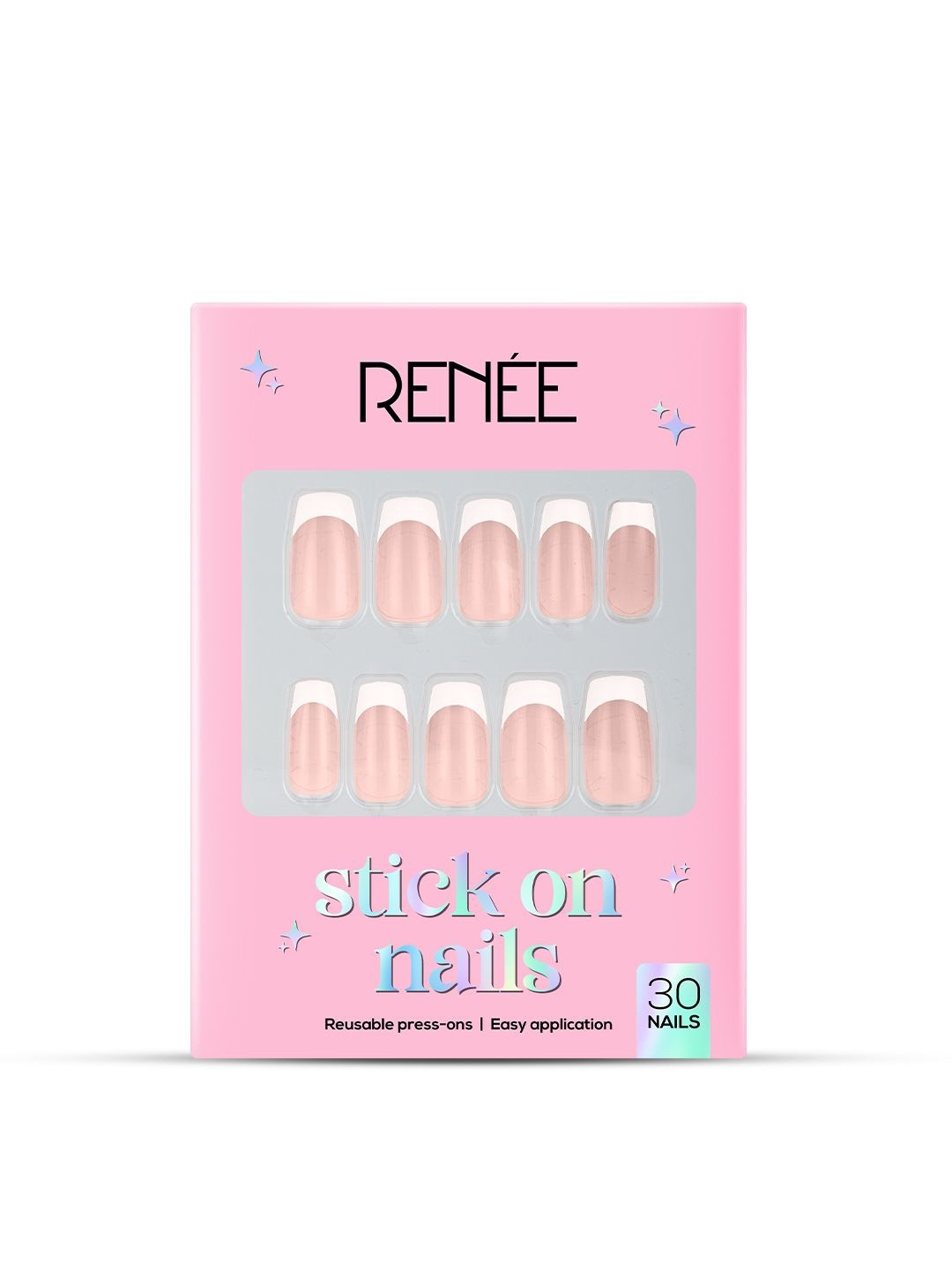 Renee Set Of 30 Reusable Lightweight & Long Lasting Stick On Nails - French NaIls 14