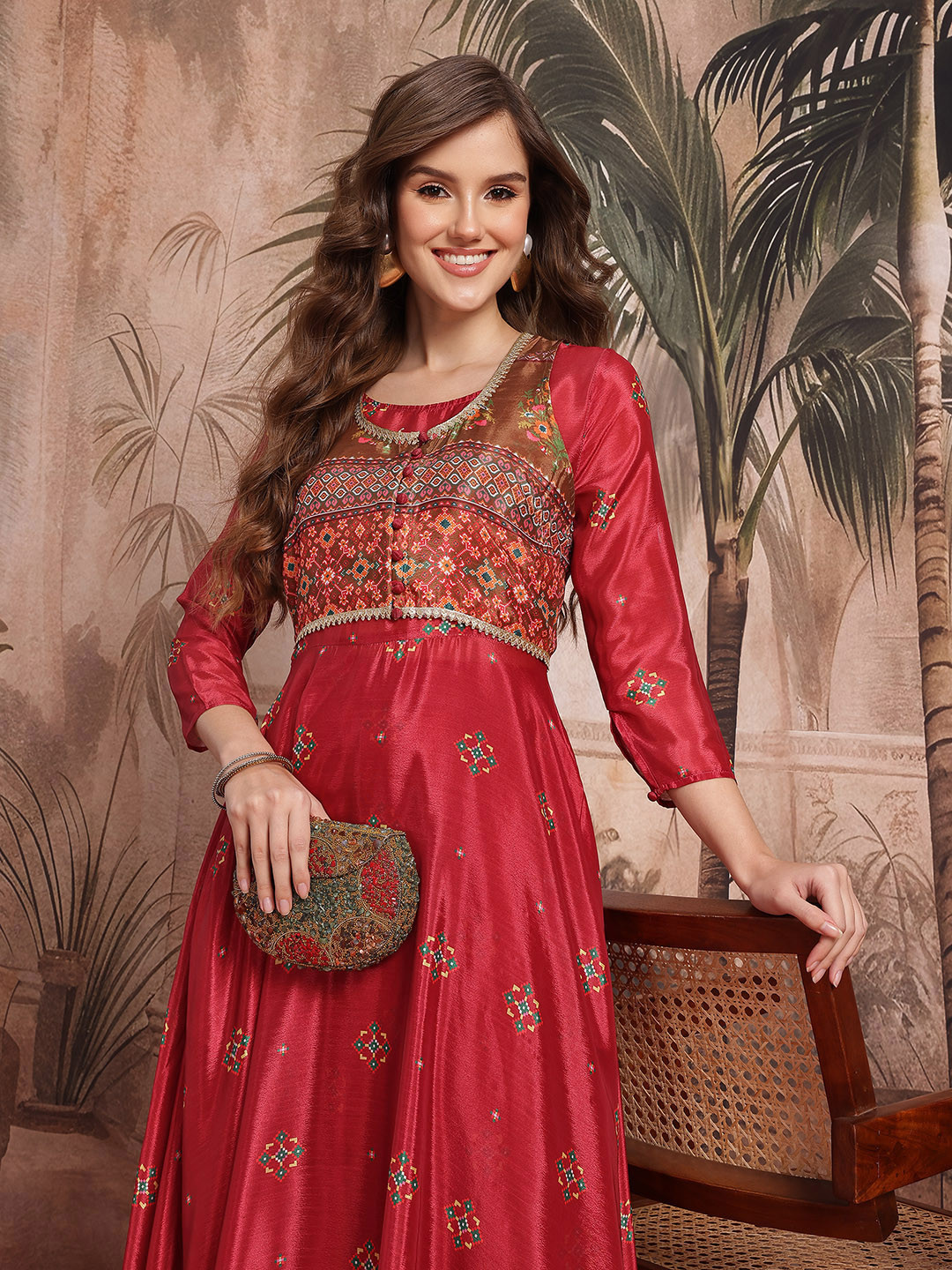 Sangria Ethnic Motifs Indie Prints Printed Layered Sequinned Kurta with Palazzos