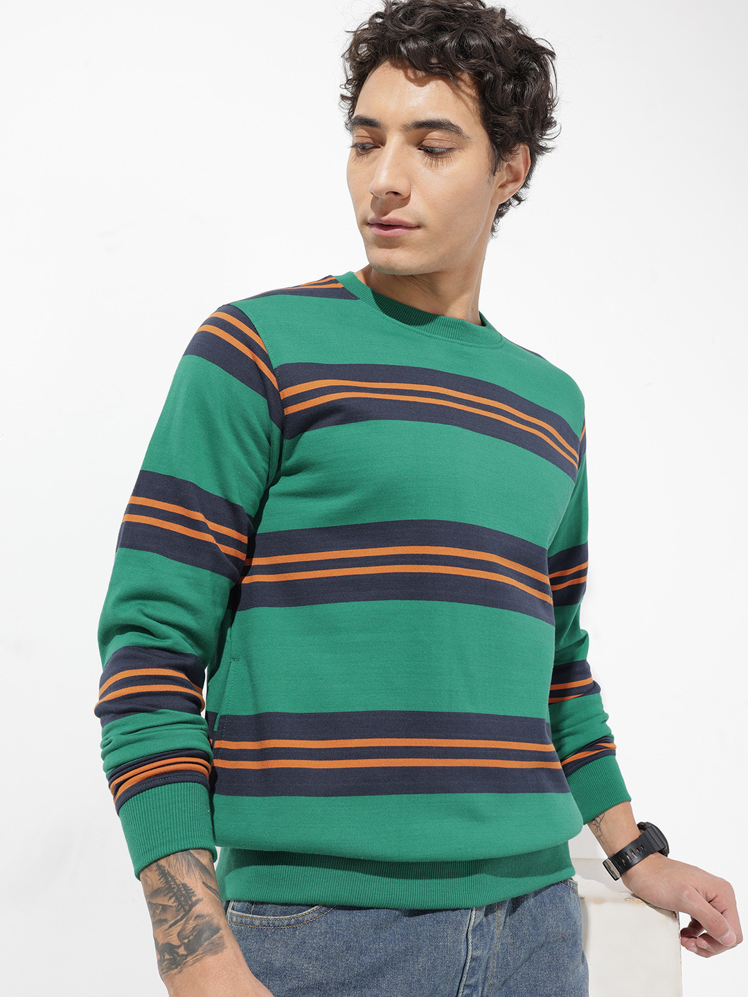 The Roadster Life Co. Striped Relaxed Fit Sweatshirt