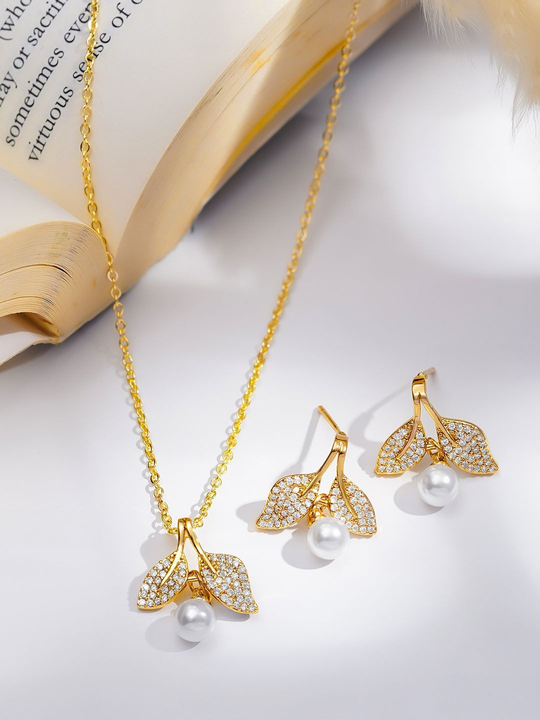 Rubans 18k Gold-Plated Crystals-Studded Jewellery Set